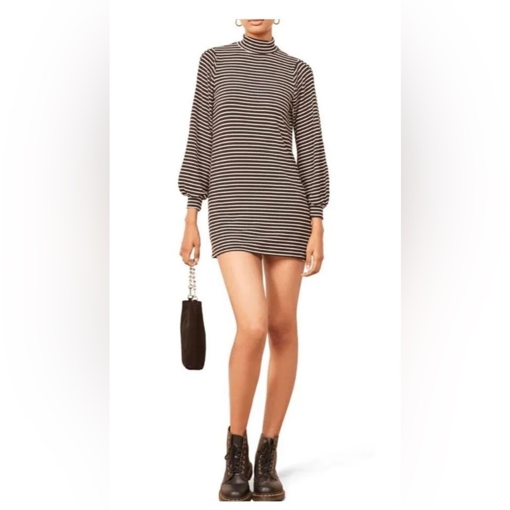Reformation Jeans Nadine Minidress Womens Sz Large Black White Stripes